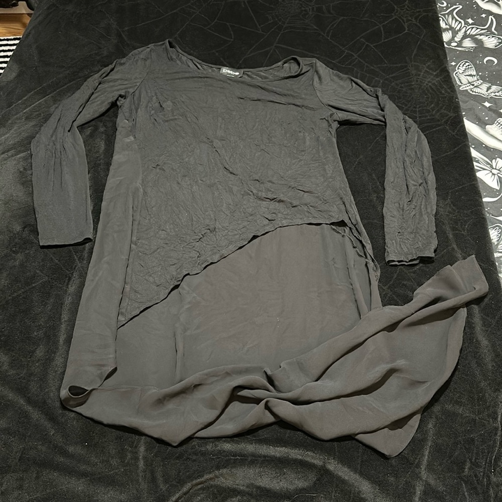 Bebe Asymmetrical Mesh Top, Lg